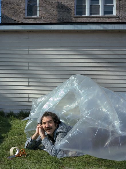 Rakowitz’s parasite sculptures, custom-built to house homeless people in American cities, were inspired by Bedouin tents. Photograph by Paul D’Amato for The New Yorker 