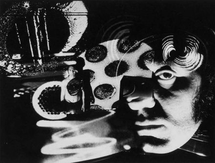 Electromedia portrait of Aldo Tambellini at The Black Gate Theater, New York, 1967. Photo: Richard Raderman. © Aldo Tambellini Art Foundation. 