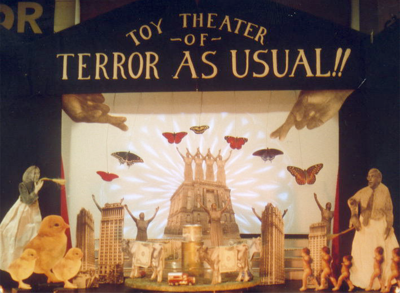 Great Small Works’ “Terror As Usual” including John Bell operating the Angel of History winged metronome puppet. Photo by John Bell