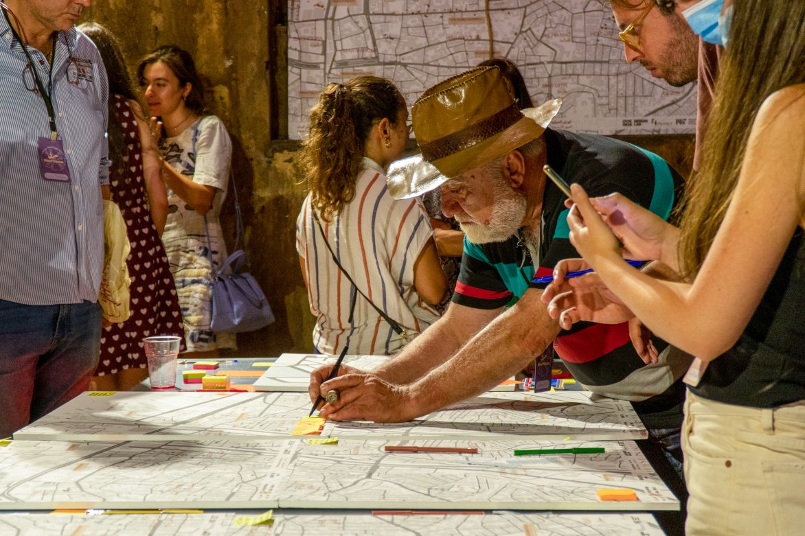 Craftsman Hagop Keshishian, known as Jackson, (right) adds new points to the “Living Heritage Atlas” archive during Marathon event. Photo courtesy of Azra Aksamija.