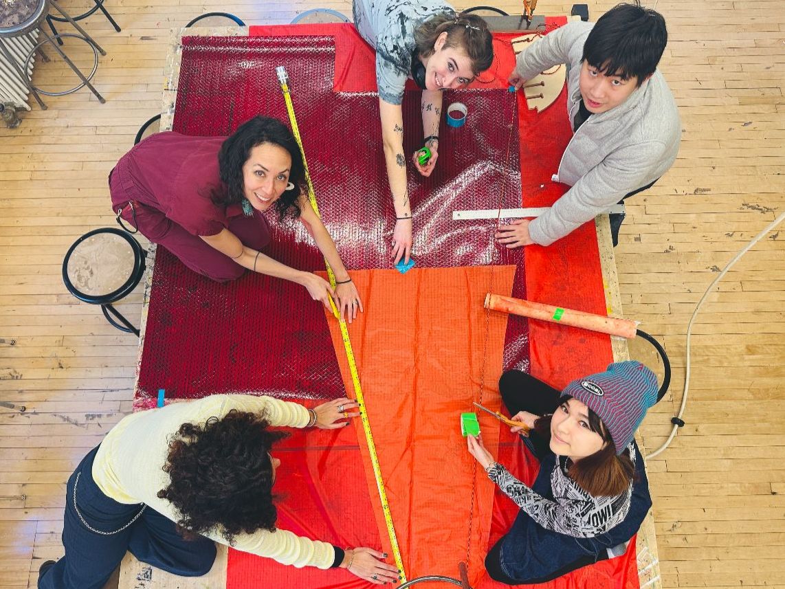 Marisa Morán Jahn with students Em Flaire, Benny Duan, Isabella Tedesco, and Renee Neme. Photo by Madison Jaet.