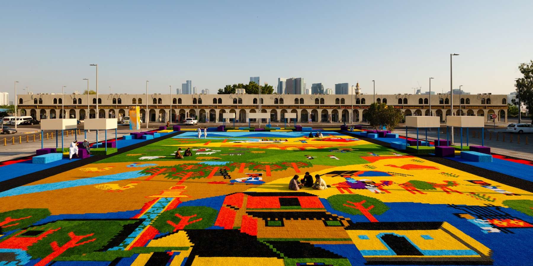 Christopher Joshua Benton, Where Lies My Carpet Is Thy Home. 2024. Astroturf. 6600 x 4200 cm. Commissioned by the Department of Culture and Tourism – Abu Dhabi for the Public Art Abu Dhabi Biennial 2024-2025. Image by Lance Gerber.